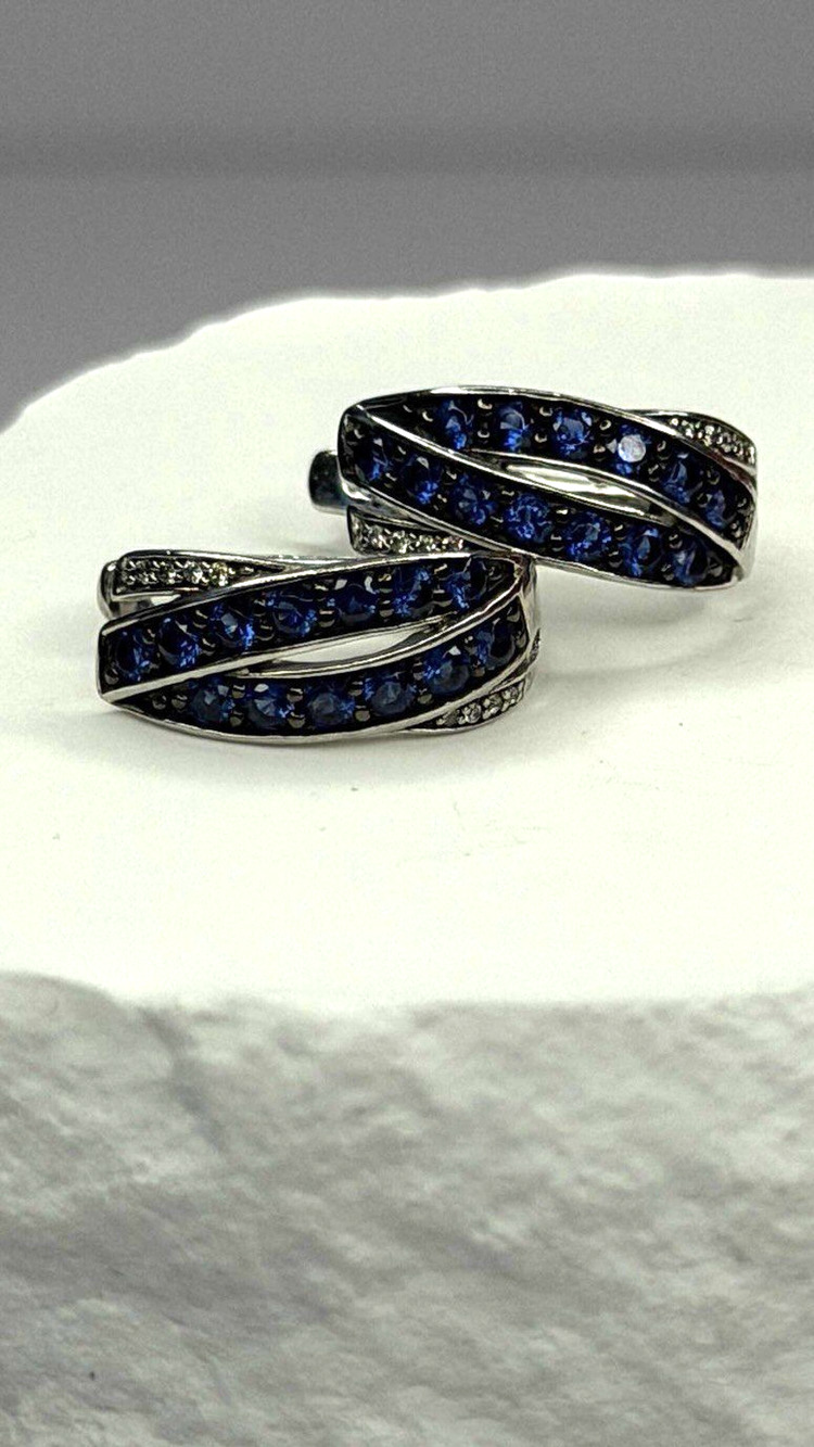 925 Sterling Silver Blue & White Sapphire Stones Earrings